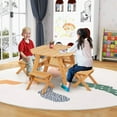 thumbnail image 4 of Costway Kids Wooden Table Set with Octagon Table 4 Stools & Removable Adjustable Umbrella Natural, 4 of 10
