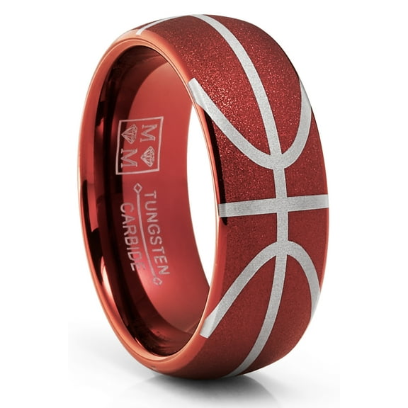 Metal Masters Mens Basketball Ring Tungsten Carbide Sports Ball Textured Comfort-Fit 8mm