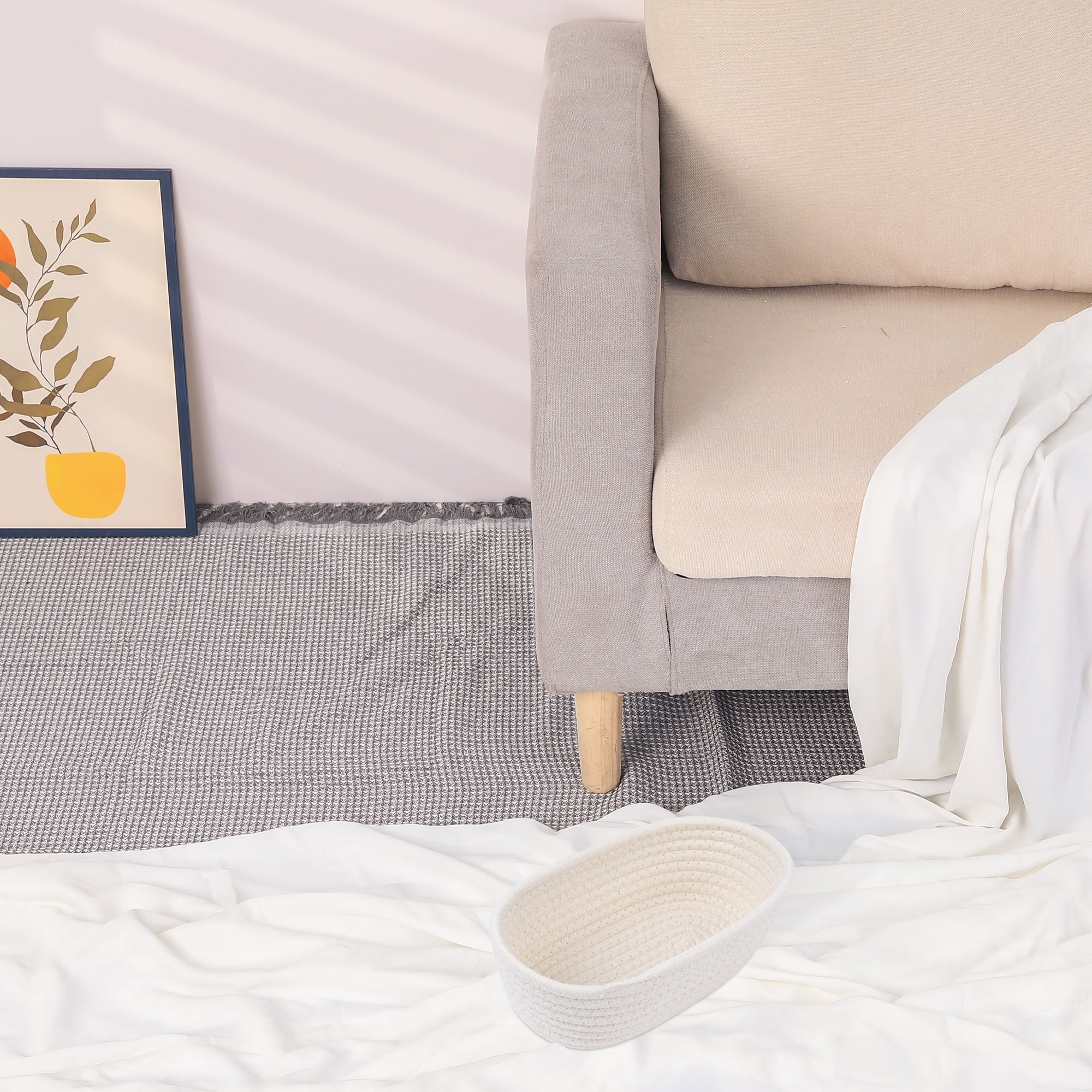 Unique Bargains 3Pcs Storage Basket for Key Tray Bowl Beige 9.1*5.1*2.8in