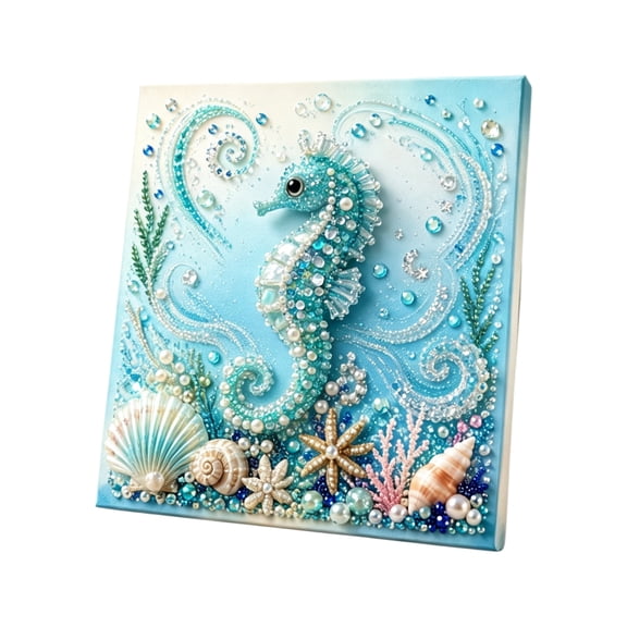Ocean Marine Life Pearl Art DIY Kit, Sparkling Diamond Painting Craft Set for Adults Beginners, Handmade Beaded Canvas, Coastal Wall Decor Activity Project,D