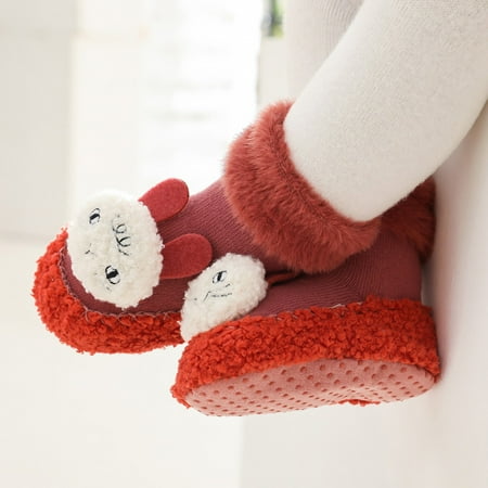 

TOWED22 Slippers For Kids Winter Children Todler Boys And Girls Socks Shoes Flat Bottom Non Slip Plush Warm And Comfortable Cute Red