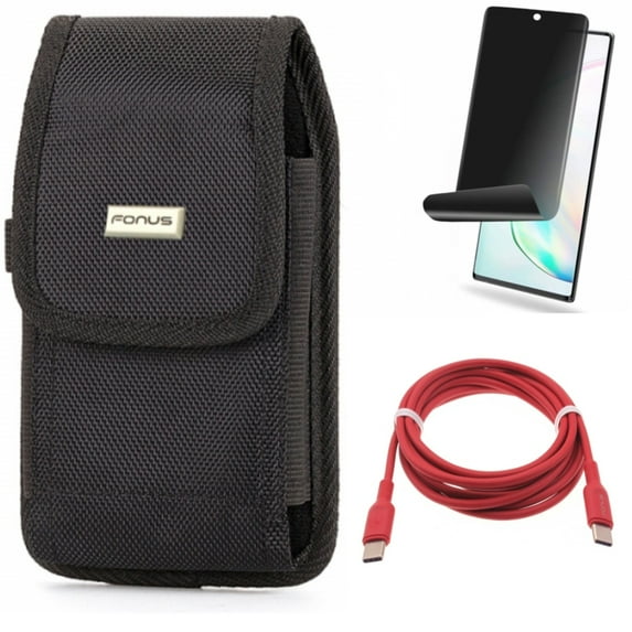 Red 6ft Long Cable & Privacy Screen Protector & Case Belt Clip for Samsung Galaxy Note 20 (6.7") - Combo with USB-C to Type-C PD Fast Charger & TPU Film Anti-Peep & Swivel Holster