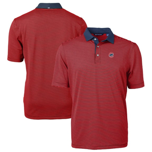Men's Cutter & Buck Red/Navy Chicago Cubs Virtue Eco Pique Micro Stripe Recycled Polo