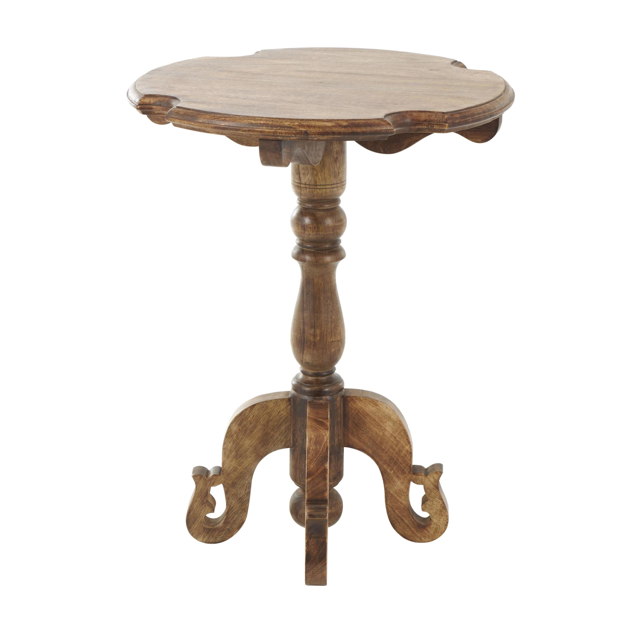 DecMode 24" x 31" Brown Mango Wood Turned Accent Table with Scrolled Legs and Cutout Tabletop, 1-Piece