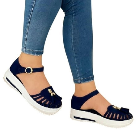 

Women s Wedge Platform Sandals Hollow Out Sandals Sports Buckle Summer Shoes 38 Blue