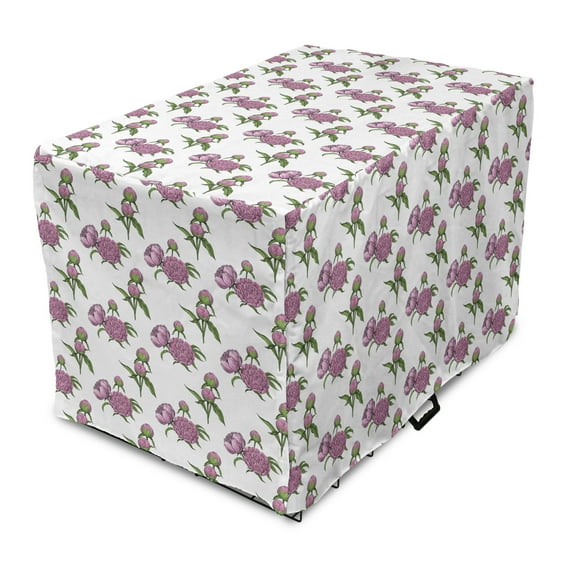 Floral Dog Crate Cover, Rhythmic Romantic Blooming Peony Buds on Plain Background, Easy to Use Pet Kennel Cover Small Dogs Puppies Kittens, 7 Sizes, Pale Pink Fern Green, by Ambesonne