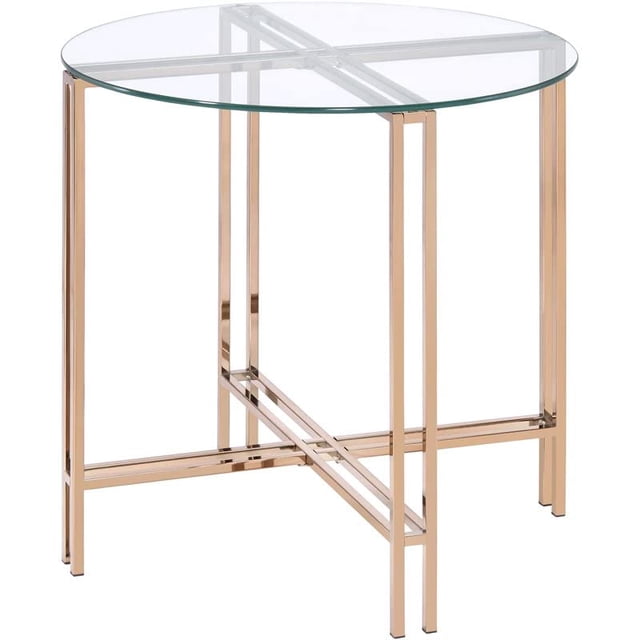 BM209588 Benjara Table d'Appoint avec Base en Métal en Forme de X et Plateau en Verre Rond, Or