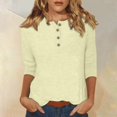 thumbnail image 2 of DENGDENG 3/4 Sleeve Shirt Womens Elbow Casual Basic Tees Round Neck Button Down Summer Tops Boho Three Quarter Length Blouses Work Petite Pullover Beige S, 2 of 6