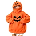 thumbnail image 2 of Yeaiivve Cute Hoodies for Kids Halloween Novelty Graphic Pullover Hoodie Oversized Pumpkin Zipper Hooded Sweatshirts Boys Girls Kangaroo Pocket Hoodies Orange 5 Years, 2 of 8