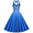 thumbnail image 4 of YYDGH Women's 50s 60s Vintage Dress Halter Polka Dot Cocktail Corset Dress Prom Tea Party Wedding A Line Swing Dress for Women Blue XL, 4 of 8