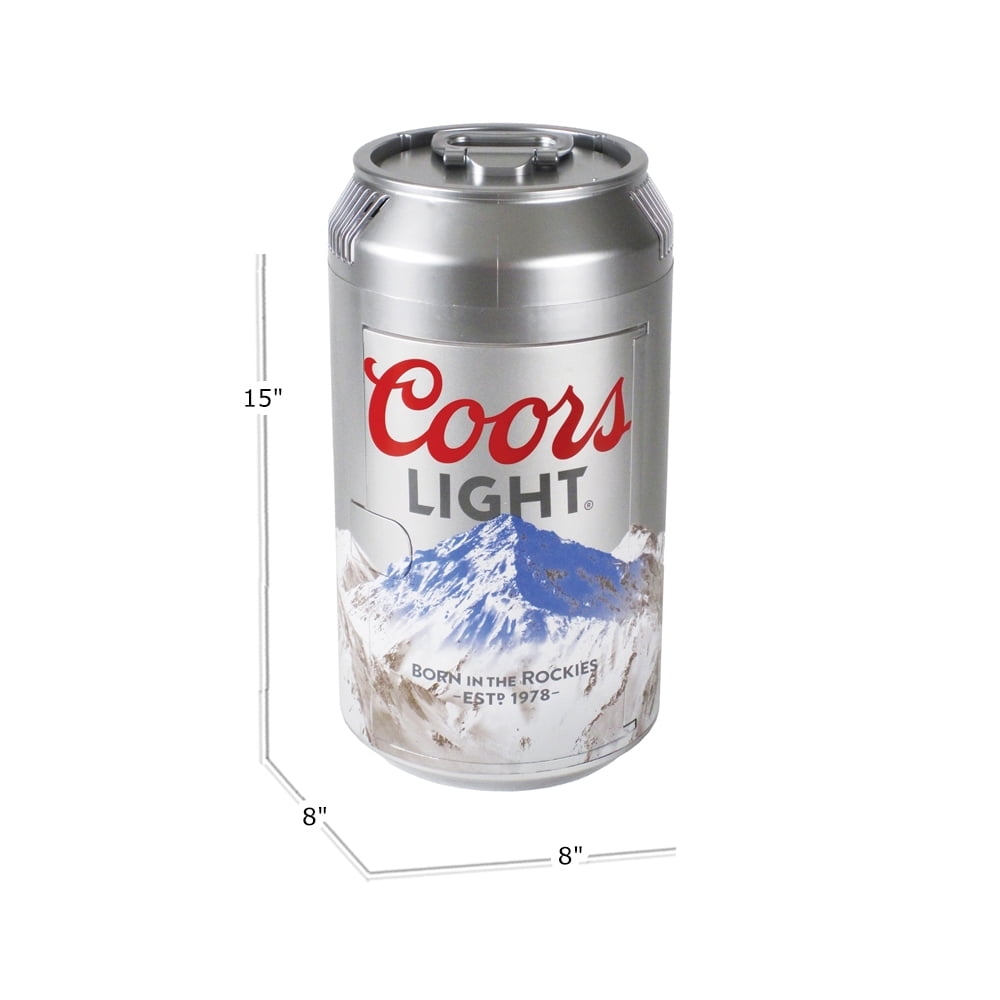 Coors Light 8 Can Portable Mini Fridge w/ 12V DC and 110V AC Cords, 5.4L (5.7 qt) Beer Can Shaped Personal Cooler, Silver, Travel Fridge for Beer, Snacks, Lunch, Drinks, Home, Office, Bar, Dorm, RV