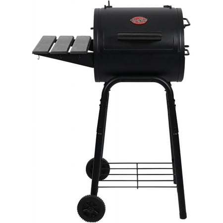 Grill and Smoker with Cast Iron Grates, Premium Wood Shelf and Damper Control, Cooking Square Inches in Black, Model