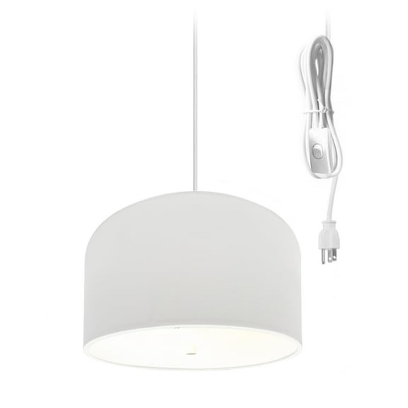 2 Light Swag Plug-In Pendant 14"w White Shade with Diffuser, White Cord