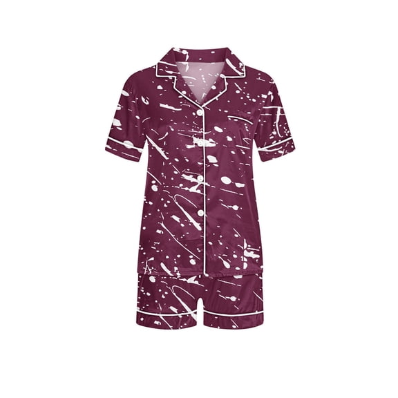 Zwiiyzr 2Y-13Y Toddler Baby Boys Girls 2-Piece Button Down Pajama Set Casual Short Sleeve Top and Pants Sleepwear Loungwear for Unisex Burgundy