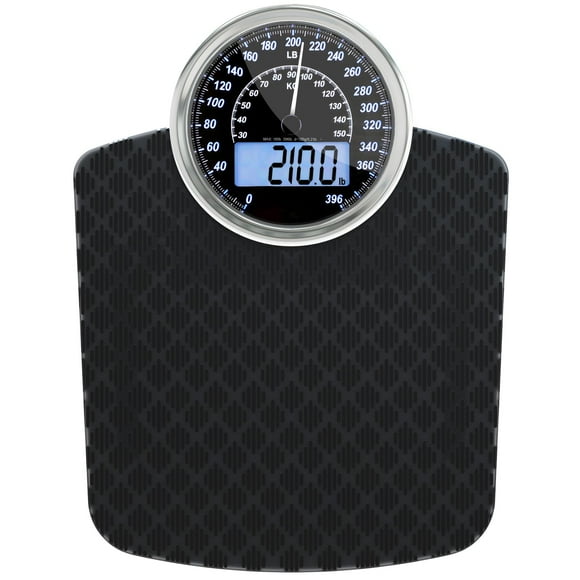 Báscula híbrida 2 en 1 analógica y digital Adamson para un peso corporal de hasta 400 lb + Vidrio templado grueso + Pantalla extragrande + Báscula digital de baño fácil de leer + Nueva versión - Black