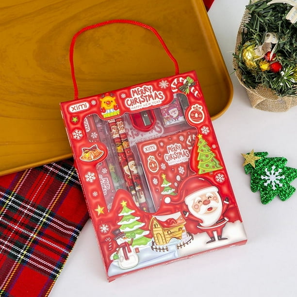 Conjunto de útiles escolares para niños: Set de seis piezas con diseño divertido en 3D, ideal como regalo para el regreso a clases o Navidad. Incluye lápices, regla, borrador, sacapuntas y libreta.