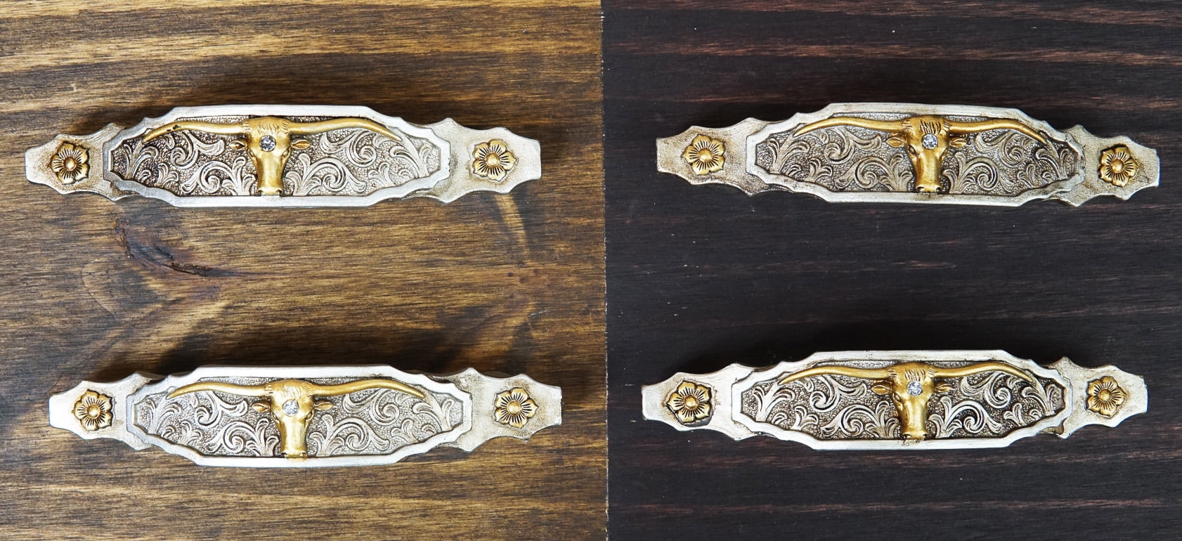 Set Of 4 Western Longhorn Cattle Bull Lace Concho Drawer Cabinet Bar Pulls 6'L