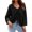 Black, variant on Women Drawstring Ruching Front V Neck Long Sleeve Waffle Top