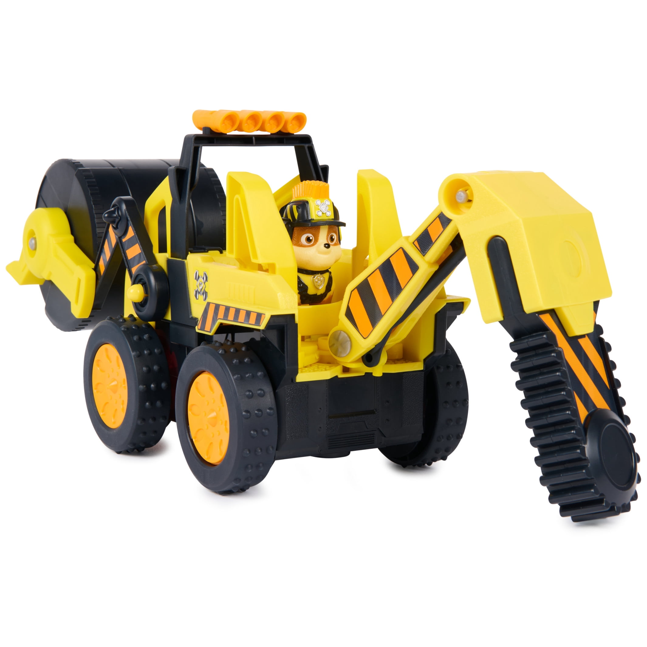 Rubble & Crew Rubble Double Duty Power Dozer, Toy Car Bulldozer with 2-in-1 Roller to Plow Action & Working Wheels, Preschool Toys for Kids Ages 3+