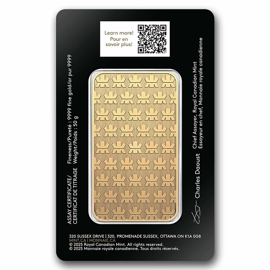 50 gram Gold Bar - Royal Canadian Mint (In Assay)