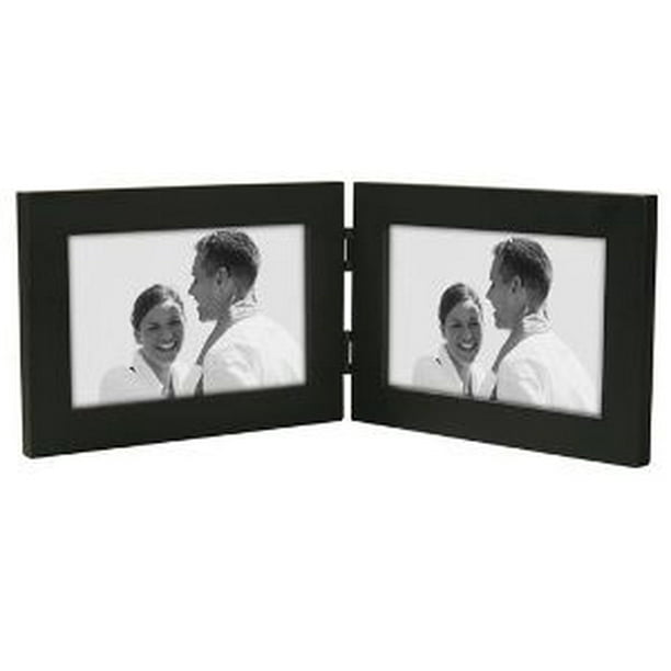 4x6 Double Horizontal Picture Frame LINEAR Black Wood