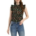 thumbnail image 5 of Allegra K Women's Floral Keyhole Ruched Sleeveless Stand Collar Ruffle Top, 5 of 6