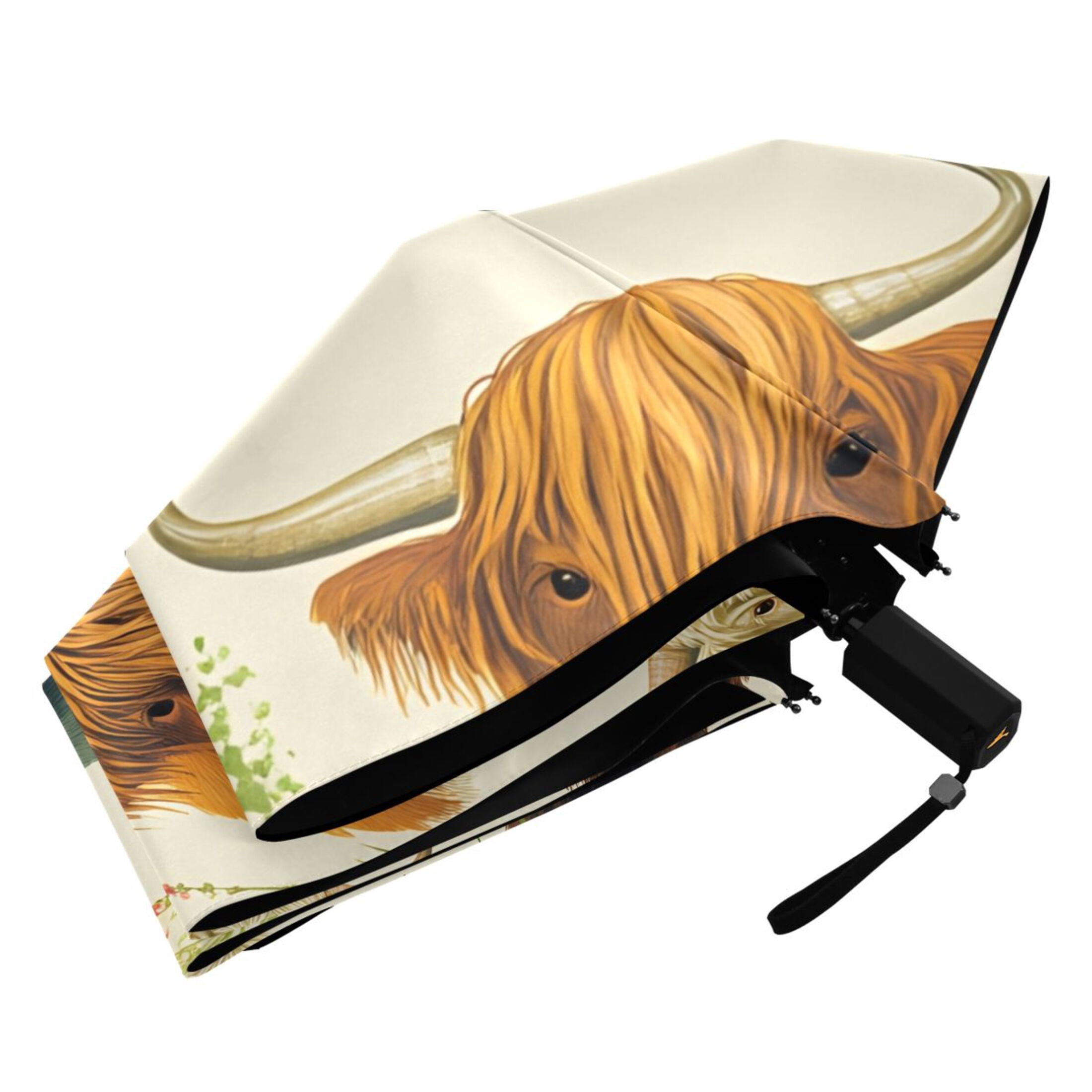 ALAZA Highland Cattles UPF 50+ Compact Folding Umbrella for Rain Travel Umbrella Packable