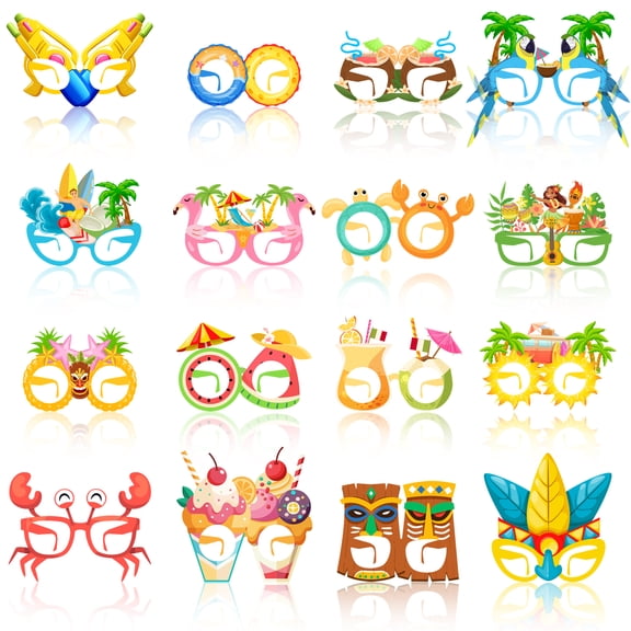 Hawaiian Party Supplies, 32Pcs Hawaiian Party Paper Glasses , Hawaiian Funny Glasses and Hawaiian Paper Eyeglasses for Beach Party Decorations