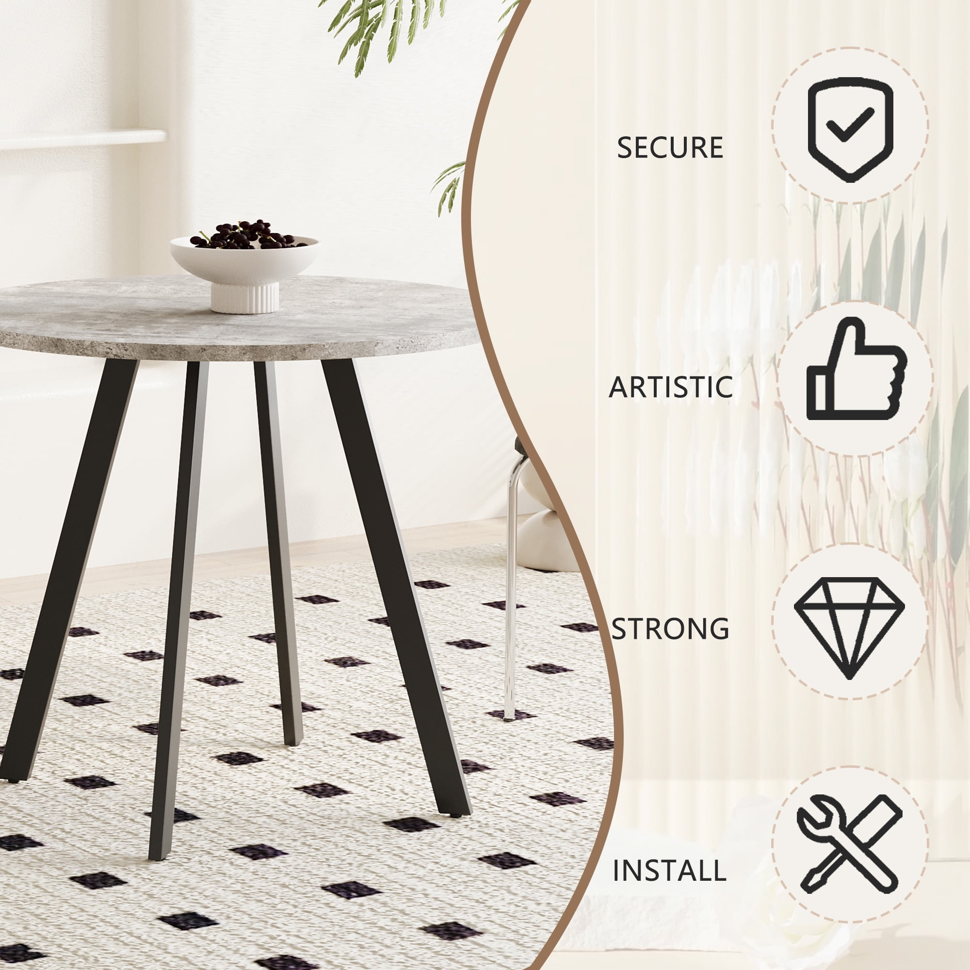 MOONMISS Modern Round Kitchen Dining Table,33.5 Inch Small Space Table with Gray Cement Texture Top,Mid-Century Leisure Coffee Table for Dining Room,Apartment & Office
