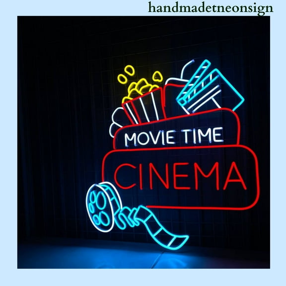 Handmadetneonsign Movie Time Neon Sign, Cinema Wall Art Decor, Cinema Theater Home Wall Decor 037689