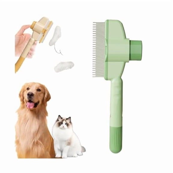Saluqifa HY Self-Cleaning Pet Flea Comb Grooming Brush - 2025 New Pet Hair Removal Comb, All-in-One Pet Grooming Solution for Short & Long Hair, Green