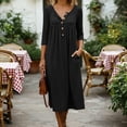 thumbnail image 7 of BRGZLK 3/4 Sleeve Womens Solid Color Dress Casual Flowy A-Line Long Dresses with Pockets Crewneck Vocation Boho Beach Sundress, 7 of 7