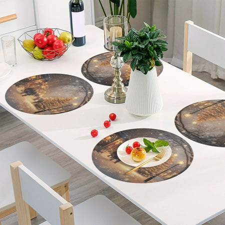 

Round Grid Placemat One Sizex6 Round Placemat PVC Plate Mat，15.4 Inch Non-Slip and Heat Resistant Table Placemat Dining Room Placemat Christmas Street