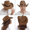 thumbnail image 6 of EINSKEY Straw Cowboy Hats for Men, Western Cowgirl Hat Women Wide Brim Fedora for Beach,Brown, 6 of 7