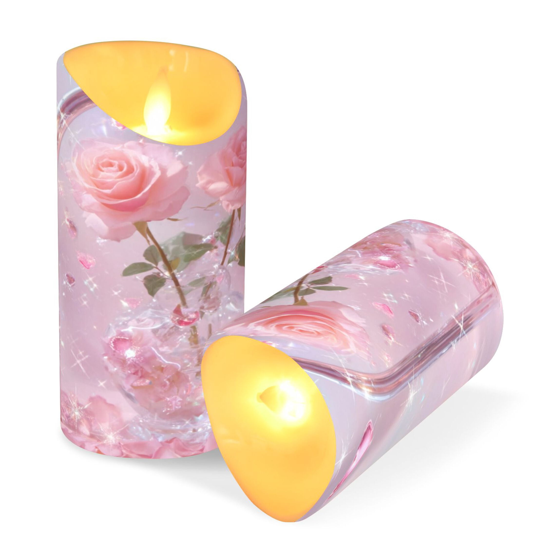 Iauyy Flameless Candles Battery Operated LED Pillar Candles with Remote and Timer, Rose Gold Set of 2 （M)