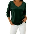 thumbnail image 6 of ClodeEU Women's V Neck Long Velvet Sleeve Tops ,Casual Fashions Basic Loose Fit Tunic T Shirts Green,Womens Plus L, 6 of 8