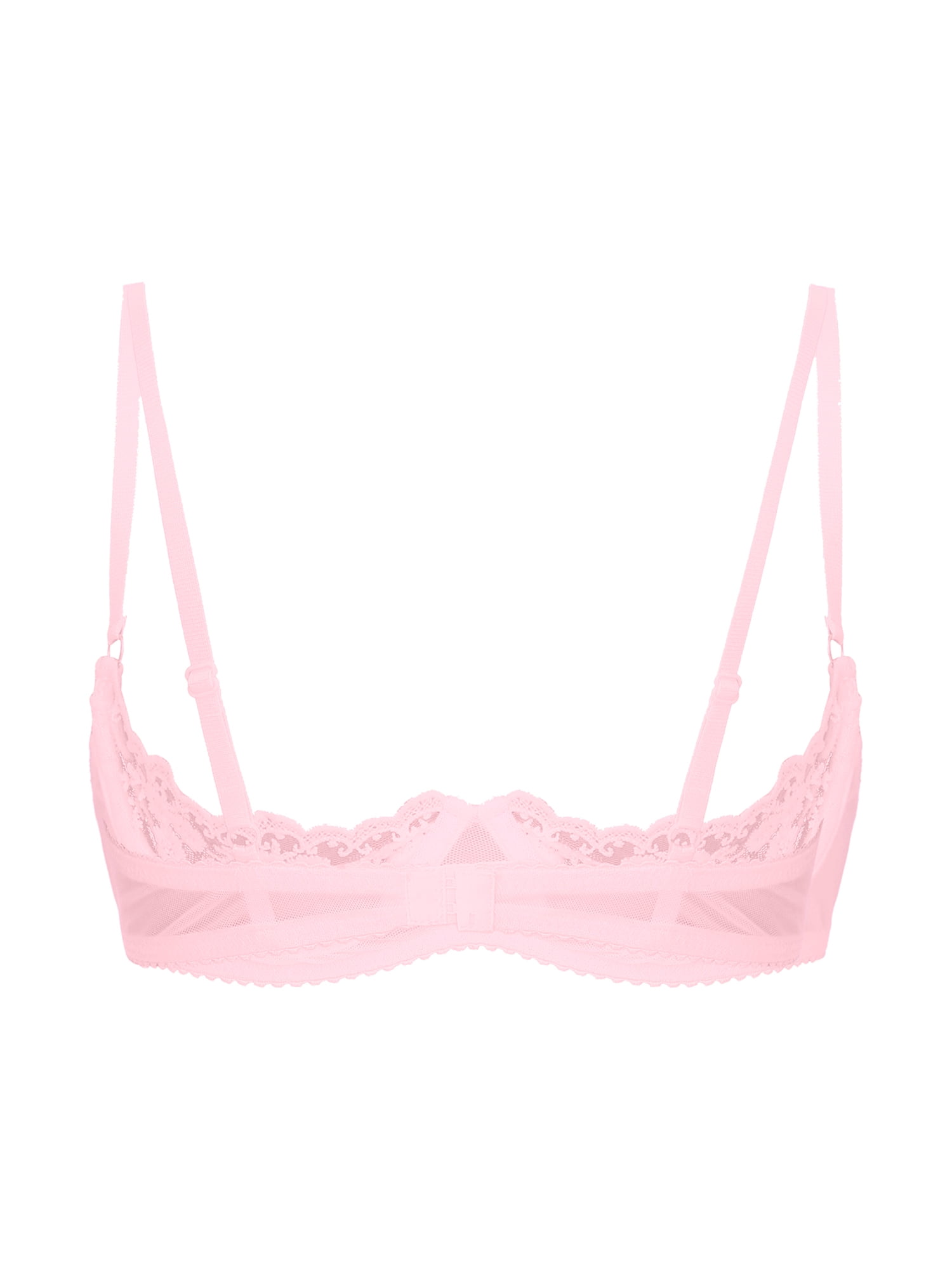 Aislor Womens Underwire Open Nipple Bra Sheer Lace Unlined Push Up Cupless  Shelf Bras Size S-5XL Pink XL