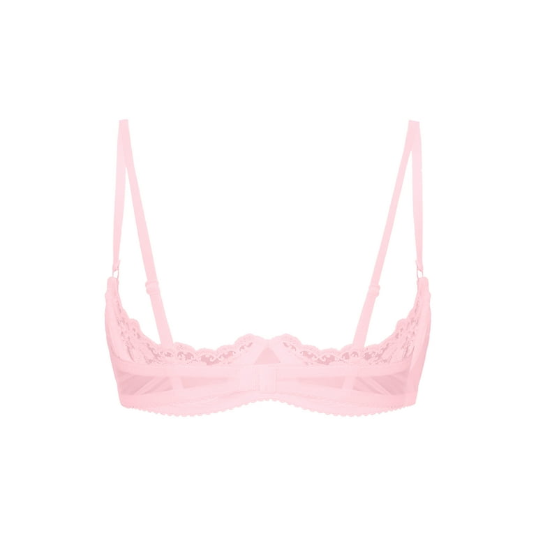 Sheer Mesh Full Coverage Lace Bra Pink Lingerie Daisy UK1503