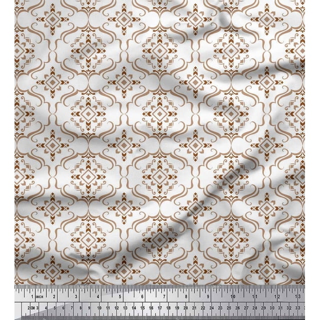 Soimoi Brown Rayon Fabric Moroccan Damask Decor Fabric Printed Yard 42 Inch Wide