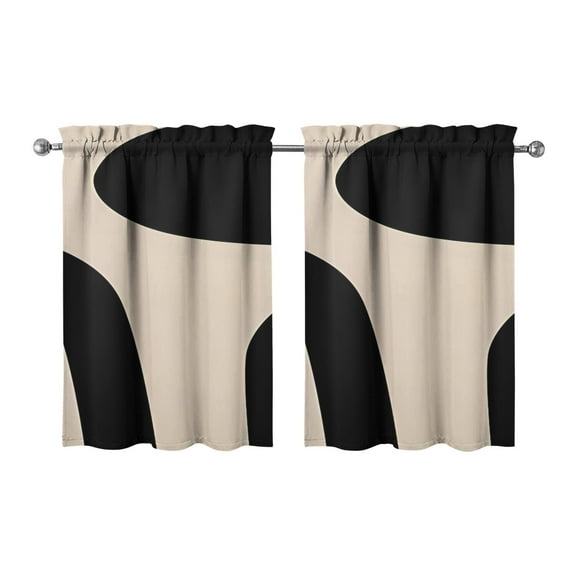 Modern Abstract Geometric Lines Boho Kitchen Curtains - Vintage Tier Cafe Curtains for Bathroom Living RV Rod Pocket Window Drapes 36 Inch 2 Panels Set 28"x36" Window Treatment Tiers