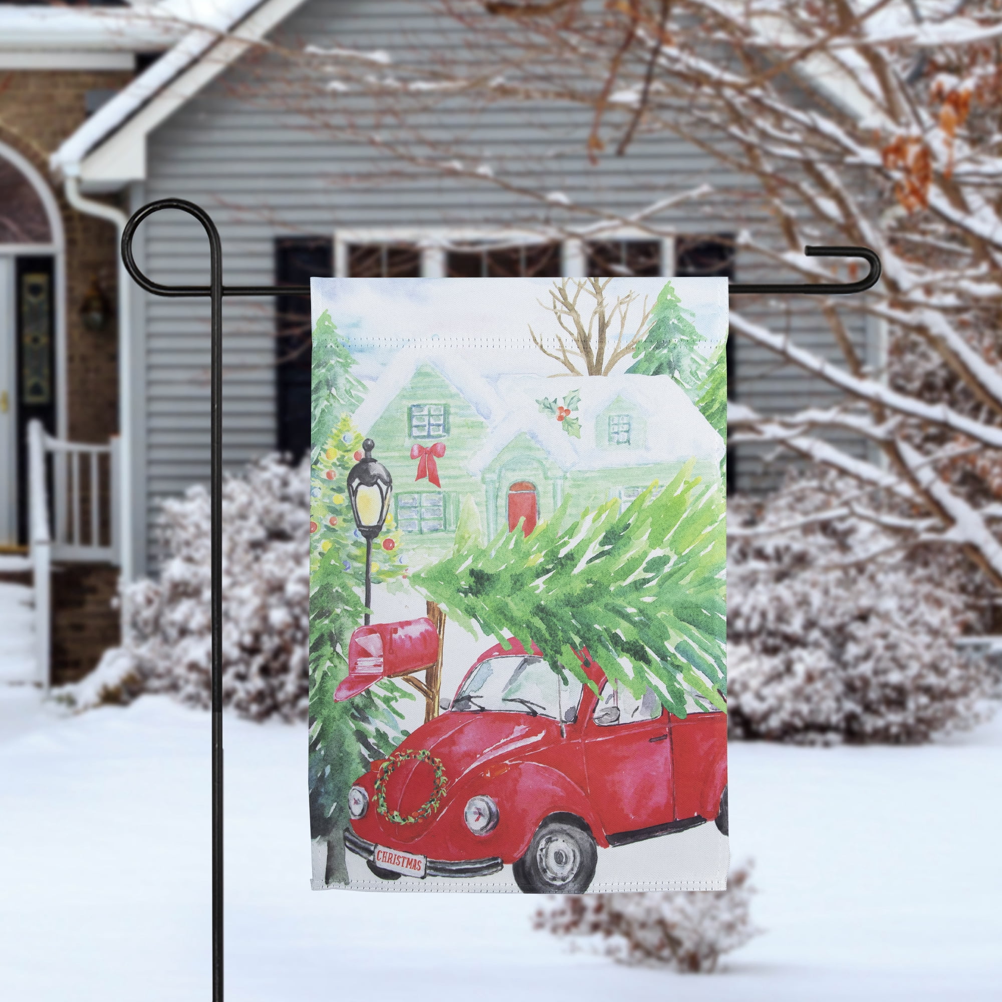 Red Car and Christmas Tree Outdoor Garden Flag 12.5" x 18"