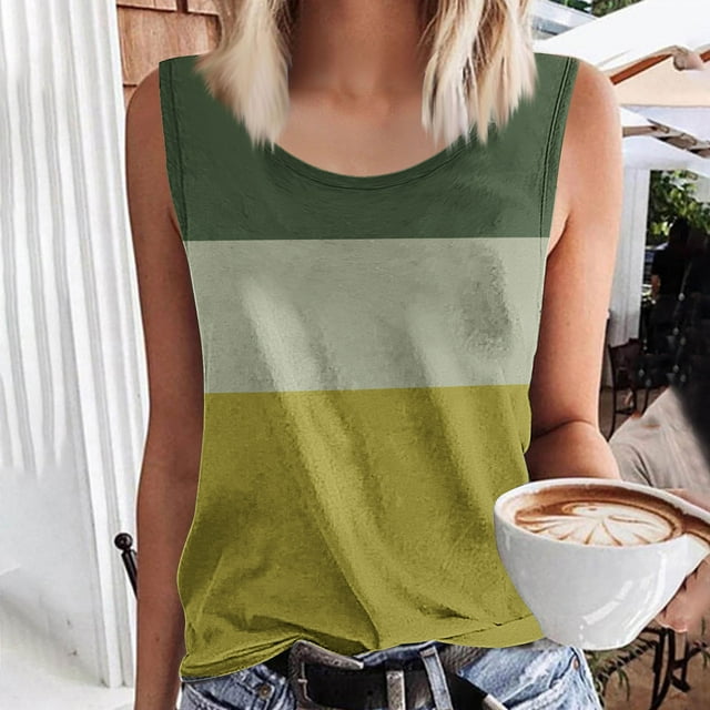 mfyjkho Camisetas Sin Mangas, Camiseta Sin Mangas Con Cuello Redondo Y Estampado De Verano Para Mujer Tops Casuales Para Mujer Xxxl
