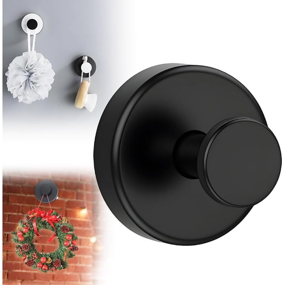 Suction Cup Hooks for Wreaths, 2025 New No Drill Suction Cup Hooks for Wreaths on Glass, Wreath Hanger for Front Door, Towel Hooks for Window Bathroom Mirrors Shower (2, Black)