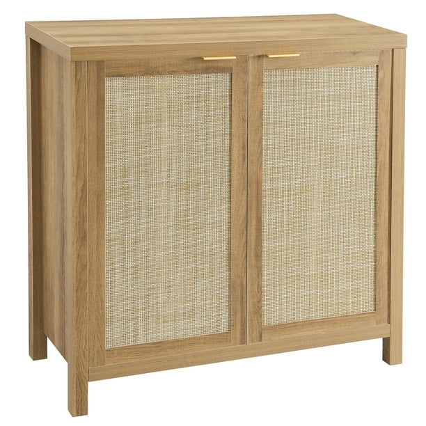 SICOTAS Sideboard Buffet Kitchen Storage with Rattan