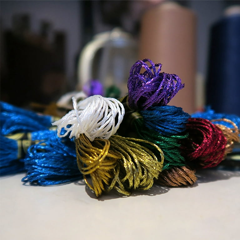 9 Pcs Metallic Glitter Thread Handmade Cross Stitch Wires Gold Silk  Embroidery Thread - 8 Meters - 12 Strands, Gold Red White Purple Blue Green