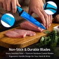 thumbnail image 2 of SiliSlick Juego de Cuchillos para Carne Cuchillos de Acero Inoxidable con Revestimiento de Titanio Iridiscente, 5 Pulgadas/12,7 Cm (4 Mangos Azules y Hoja Azul)., 2 of 4