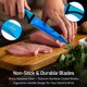thumbnail image 2 of SiliSlick Juego de Cuchillos para Carne Cuchillos de Acero Inoxidable con Revestimiento de Titanio Iridiscente, 5 Pulgadas/12,7 Cm (4 Mangos Azules y Hoja Azul)., 2 of 4