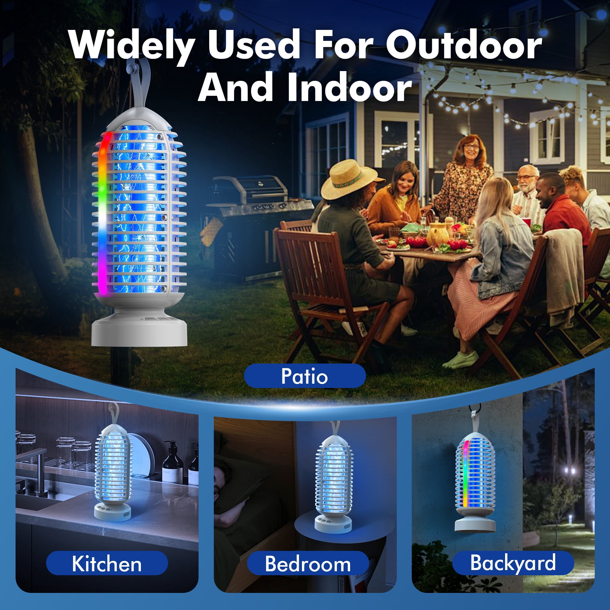 AENKYO Electric Bug Zapper Outdoor, Fly Mosquito Killer Lamp with Color Changing LED Light for Patio, Camping, White, 2 Pcs