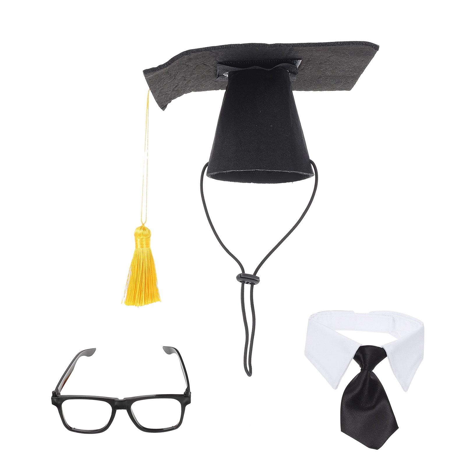 FELTECHELECTR 1Set Dog Graduation Hat with Tie Glasses Black Pet Graduation Caps for Photo Props
