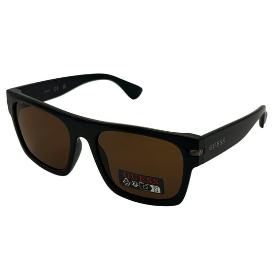 Guess Men's Square Sunglasses, Shiny Black, Brown Lens